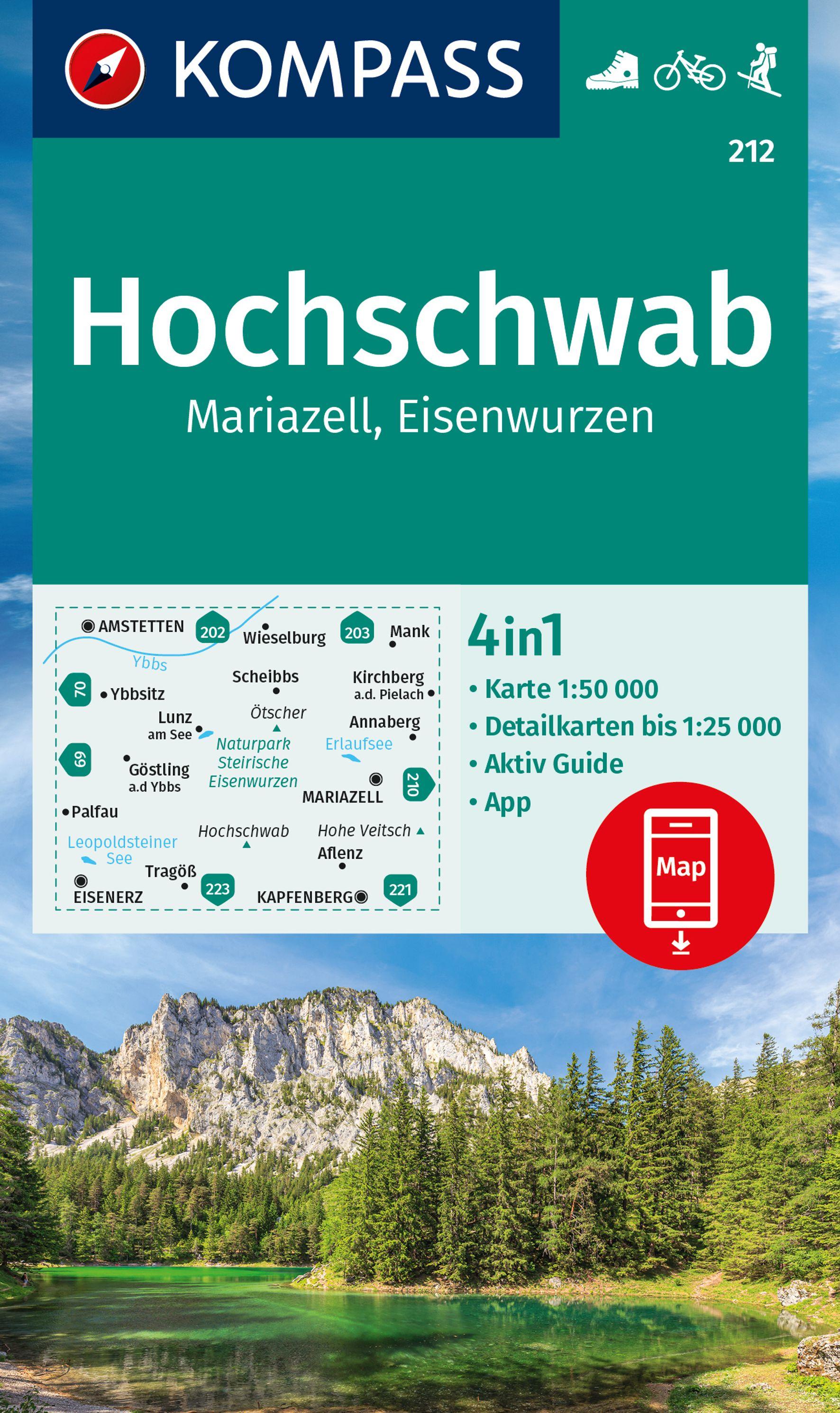 Vorderes Coverbild KOMPASS Wanderkarte 212 Hochschwab, Mariazell, Eisenwurzen 1:50.000