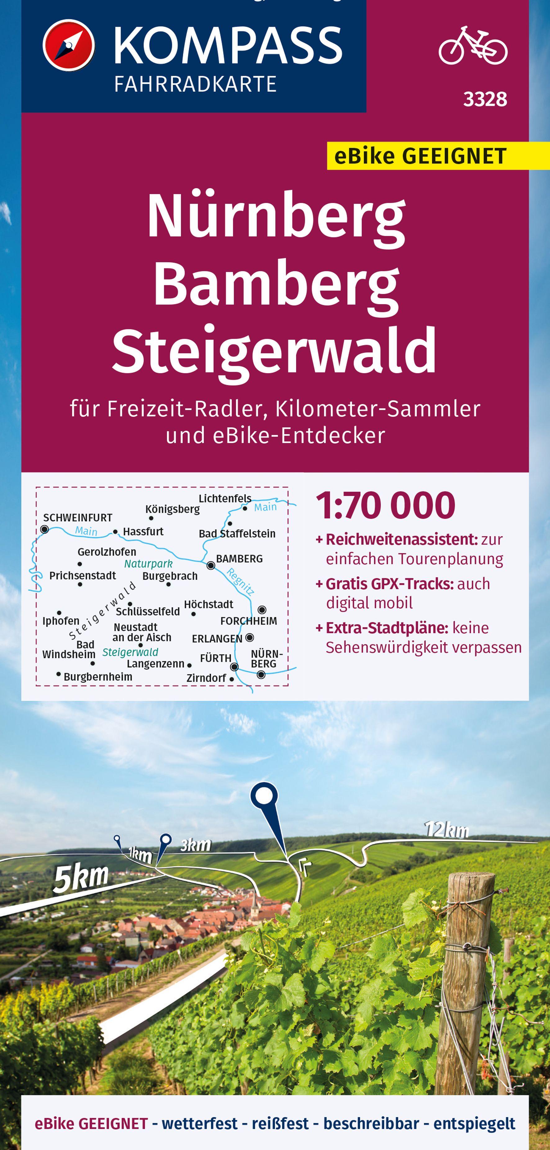 Vorderes Coverbild KOMPASS Fahrradkarte 3328 Nürnberg, Bamberg, Steigerwald 1:70.000