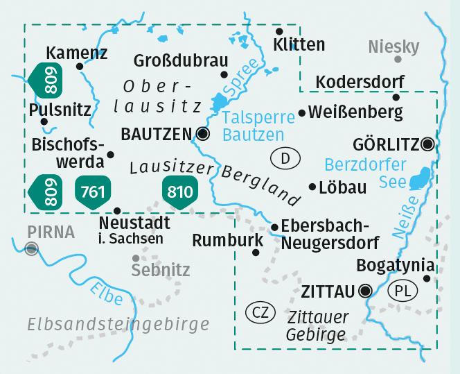 Beispielinhalt (Bild) KOMPASS Wanderkarte 811 Oberlausitz, Zittauer Gebirge, Lausitzer Bergland 1:50.000