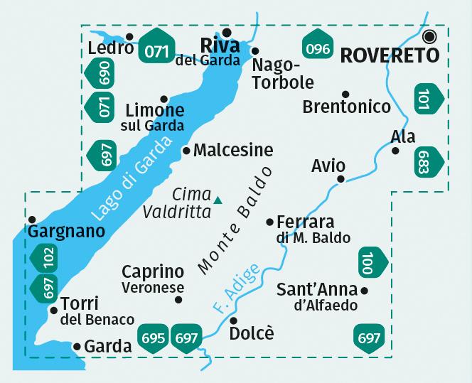 Beispielinhalt (Bild) KOMPASS Wanderkarte 129 Monte Baldo, Malcesine, Nago-Torbole, Garda 1:25.000