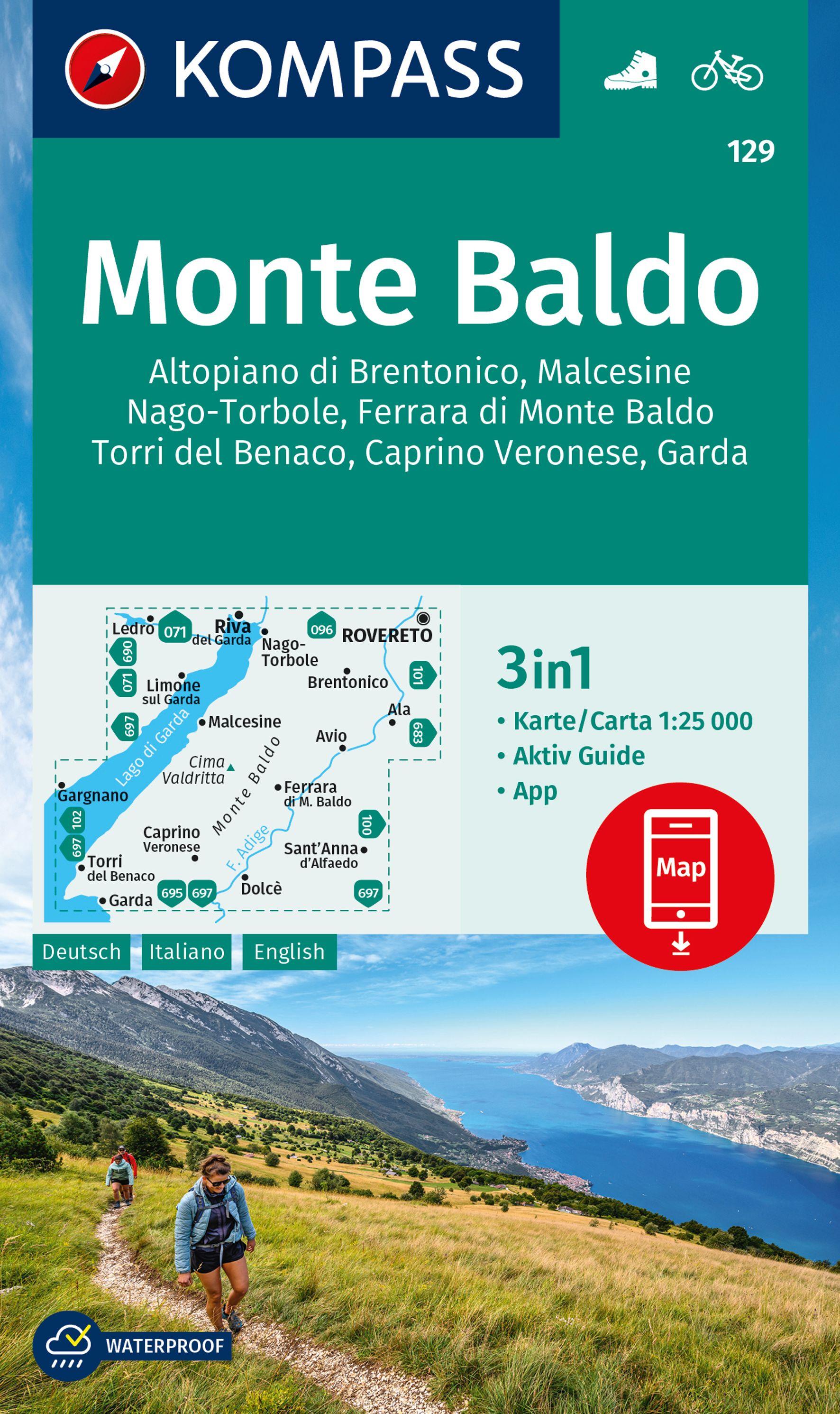 Vorderes Coverbild KOMPASS Wanderkarte 129 Monte Baldo, Malcesine, Nago-Torbole, Garda 1:25.000