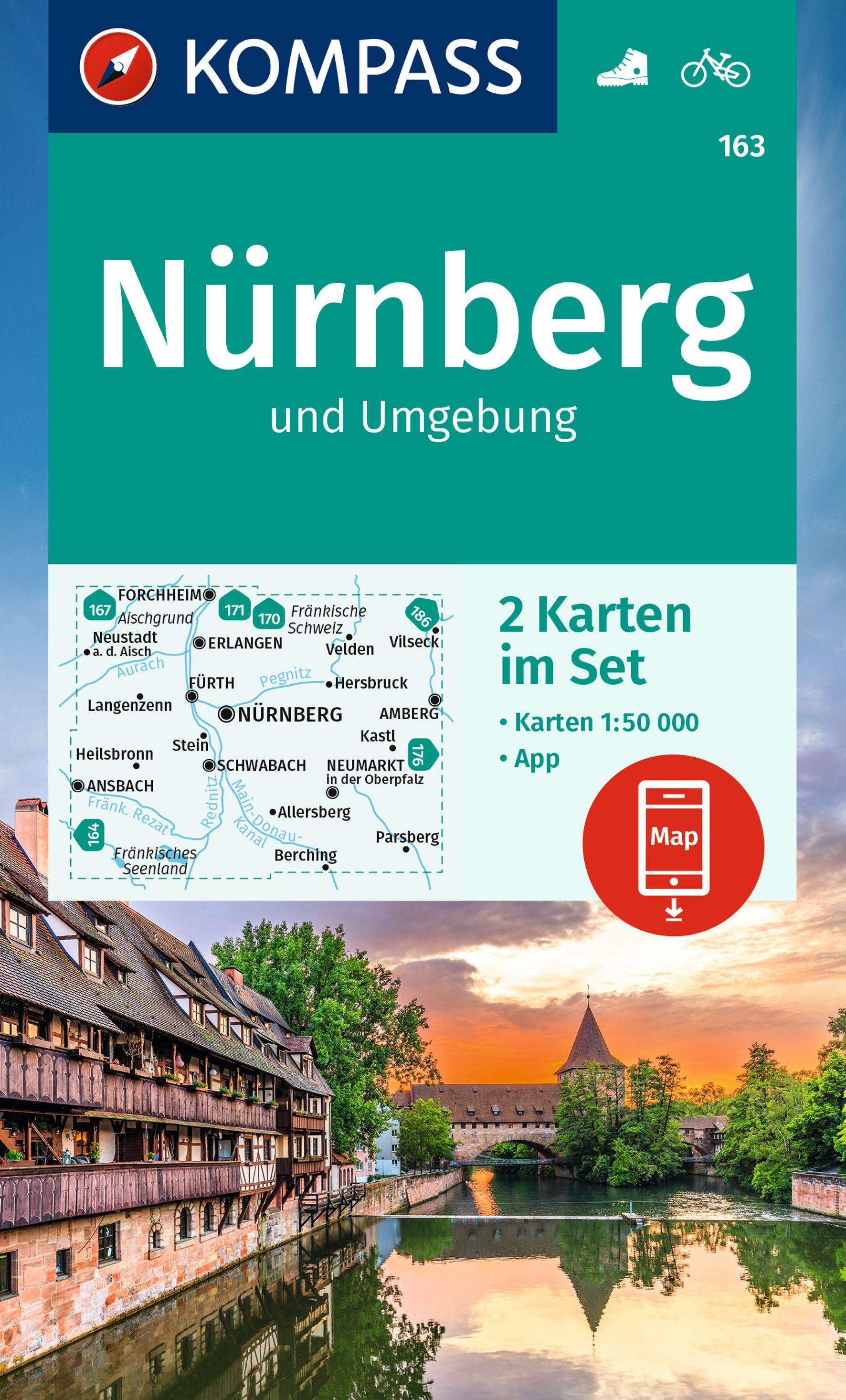 Vorderes Coverbild KOMPASS Wanderkarten-Set 163 Nürnberg und Umgebung (2 Karten) 1:50.000