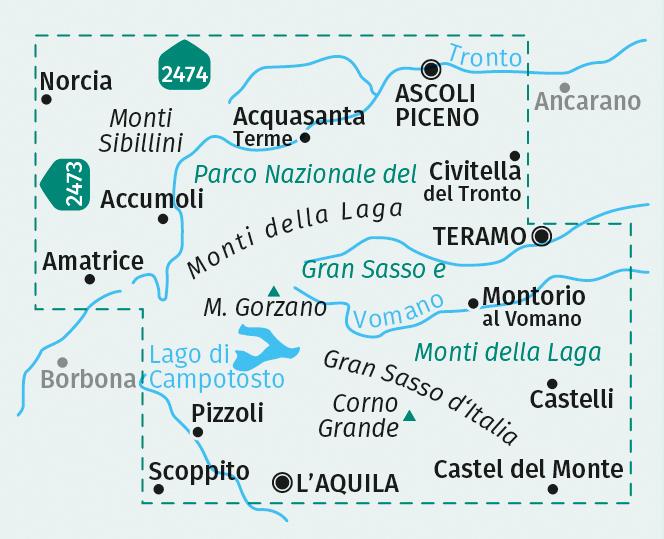 Beispielinhalt (Bild) KOMPASS Wanderkarte 2476 Parco Nazionale del Gran Sasso e Monti della Laga 1:50.000