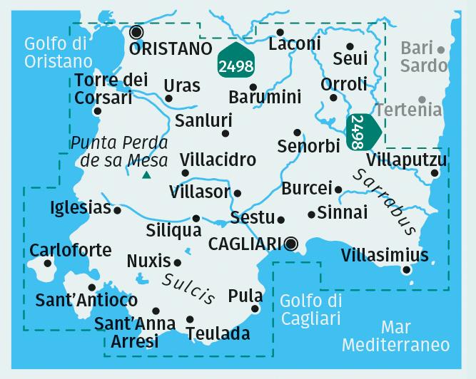 Beispielinhalt (Bild) KOMPASS Wanderkarten-Set 2499 Sardinien Süd / Sardegna Sud (4 Karten) 1:50.000