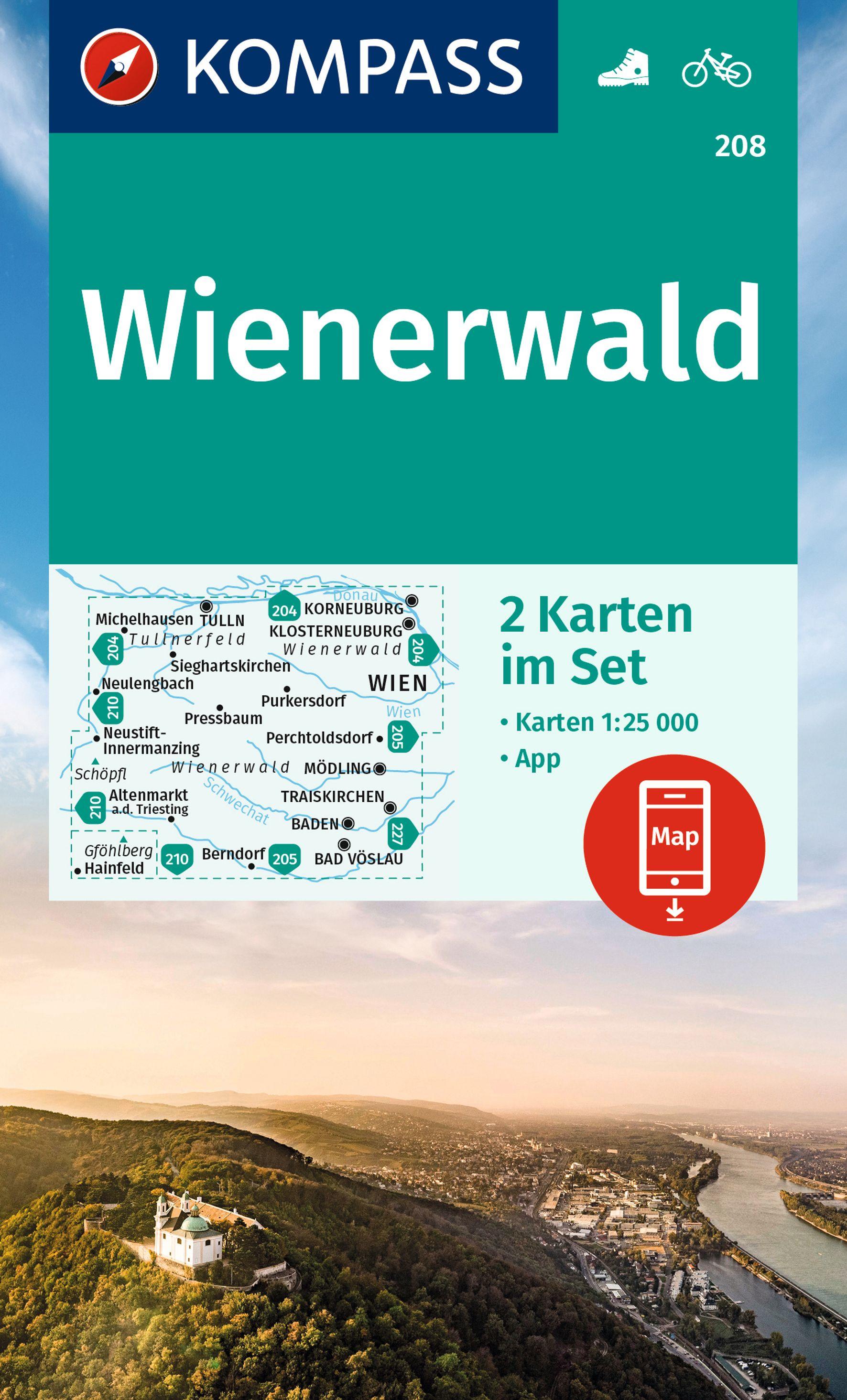 Vorderes Coverbild KOMPASS Wanderkarten-Set 208 Wienerwald (2 Karten) 1:25.000