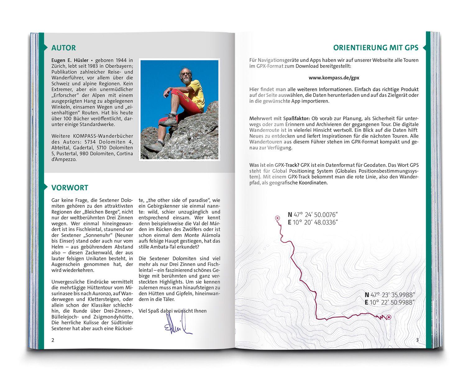 Beispielinhalt (Bild) KOMPASS Wanderführer Sextner Dolomiten, Naturpark Drei Zinnen - Herausragende Dolomiten, 50 Touren mit Extra-Tourenkarte