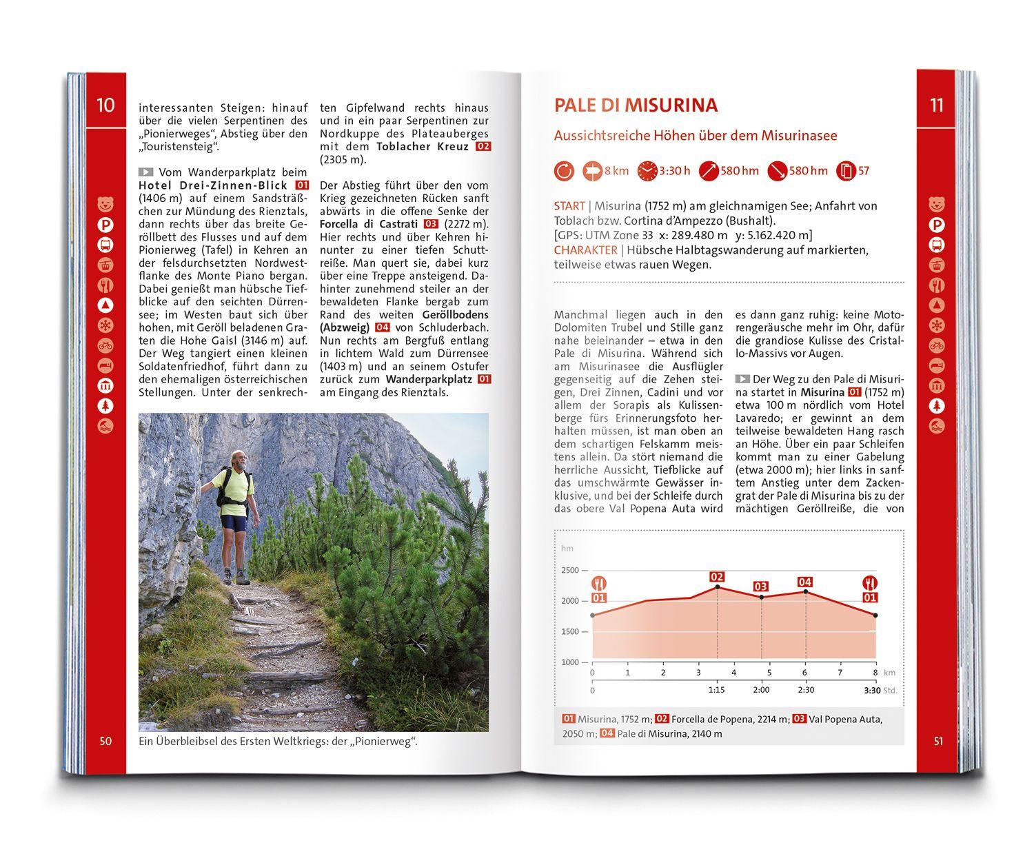 Beispielinhalt (Bild) KOMPASS Wanderführer Sextner Dolomiten, Naturpark Drei Zinnen - Herausragende Dolomiten, 50 Touren mit Extra-Tourenkarte
