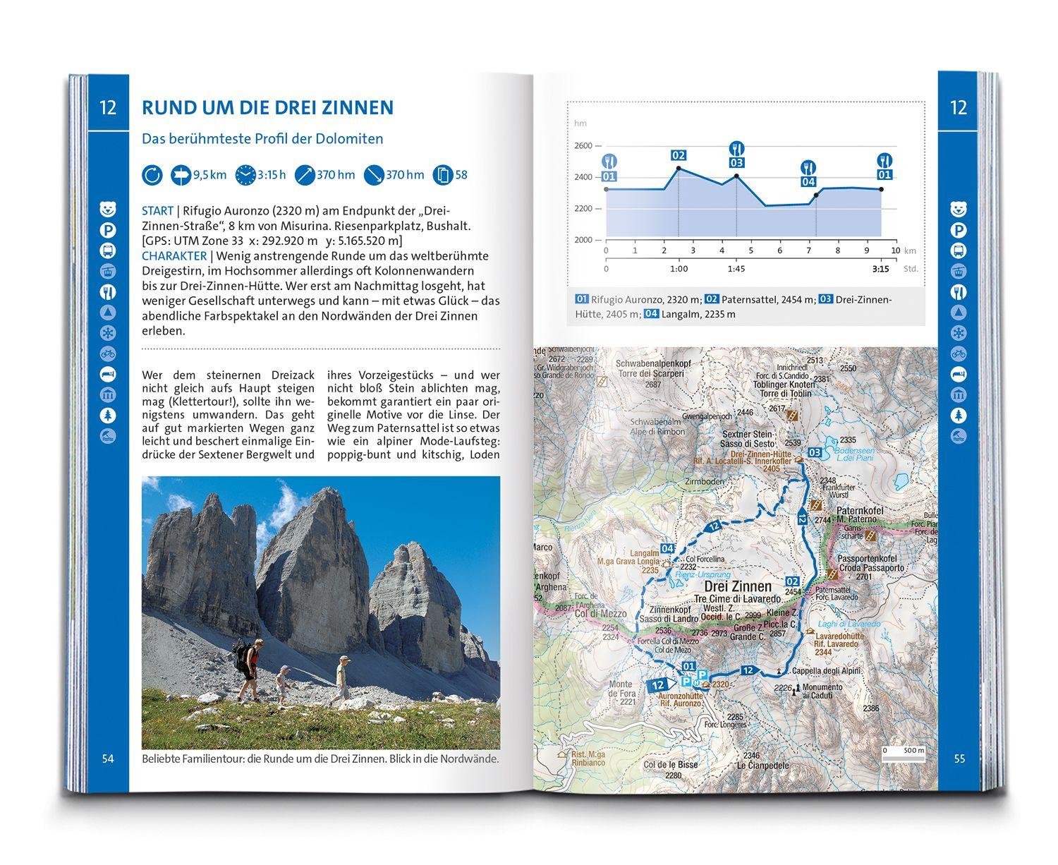Beispielinhalt (Bild) KOMPASS Wanderführer Sextner Dolomiten, Naturpark Drei Zinnen - Herausragende Dolomiten, 50 Touren mit Extra-Tourenkarte