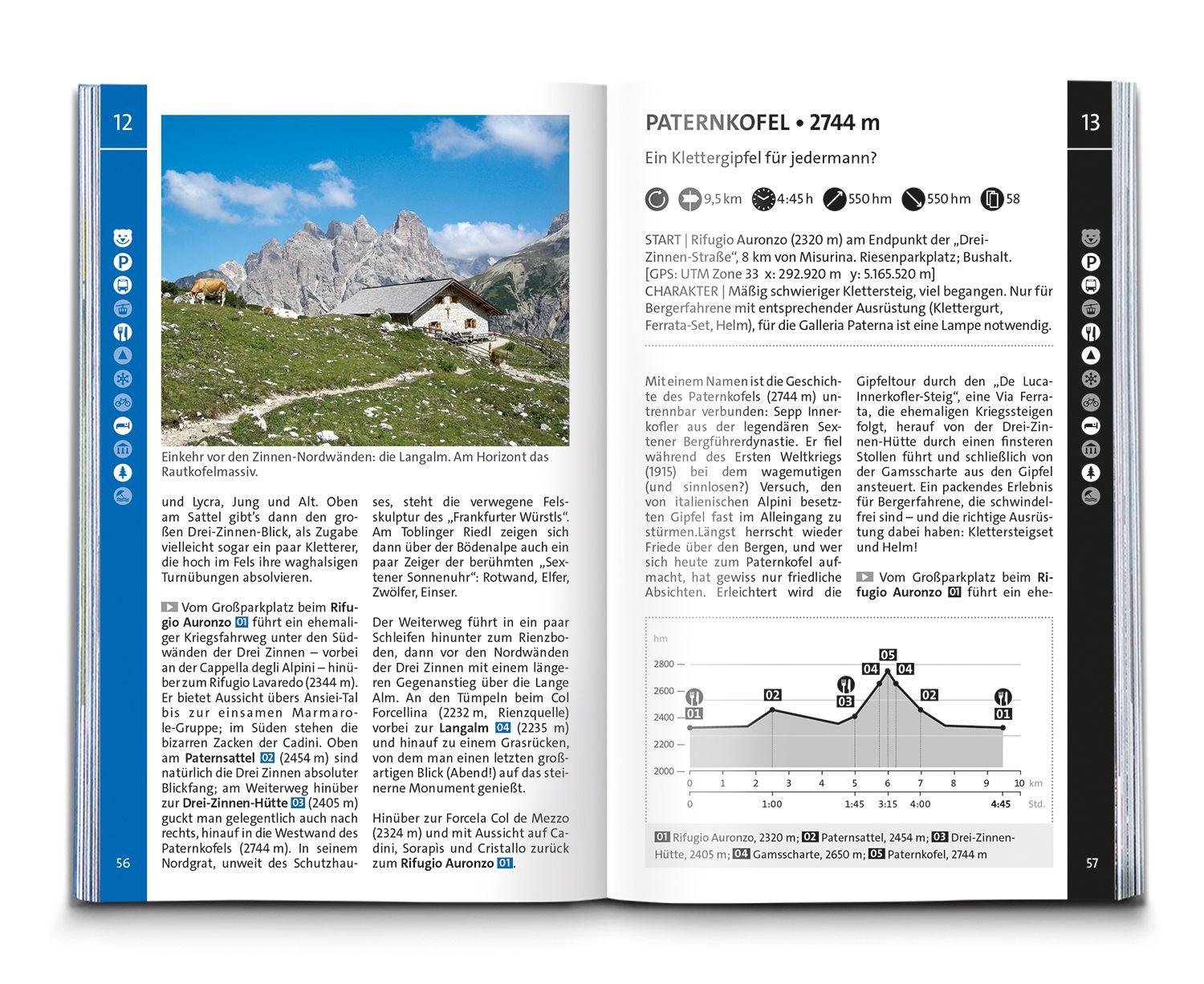 Beispielinhalt (Bild) KOMPASS Wanderführer Sextner Dolomiten, Naturpark Drei Zinnen - Herausragende Dolomiten, 50 Touren mit Extra-Tourenkarte