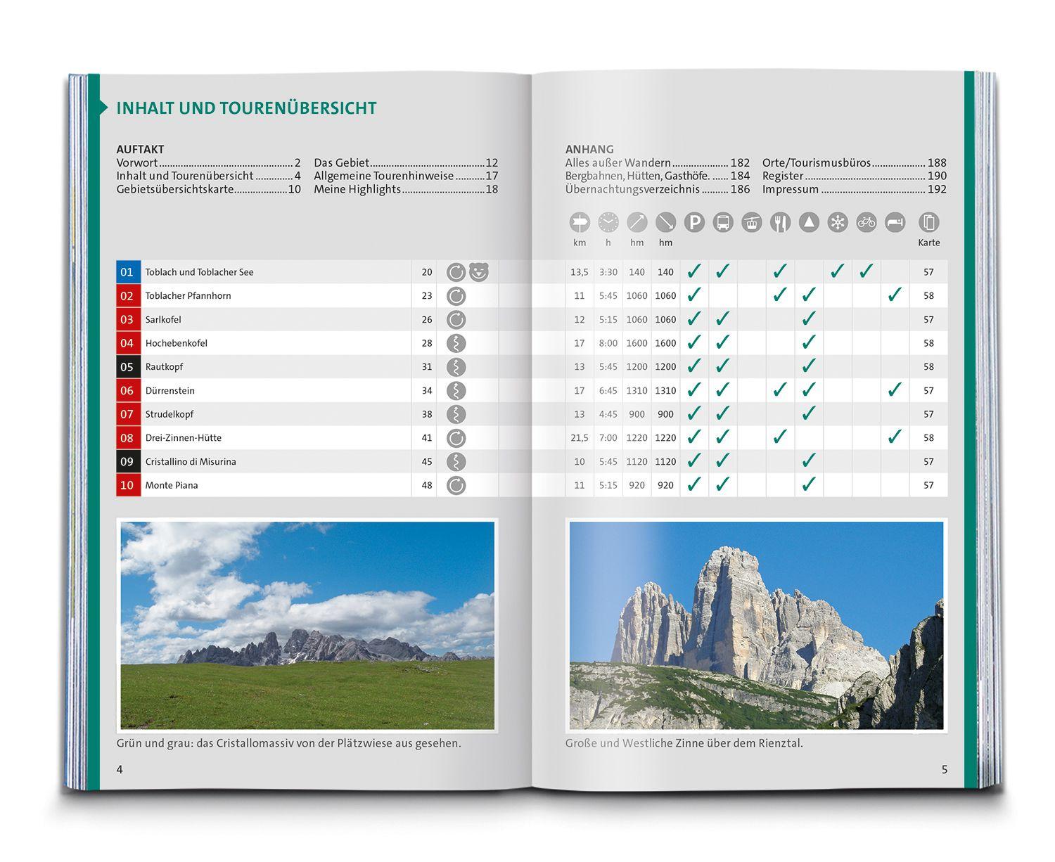 Beispielinhalt (Bild) KOMPASS Wanderführer Sextner Dolomiten, Naturpark Drei Zinnen - Herausragende Dolomiten, 50 Touren mit Extra-Tourenkarte
