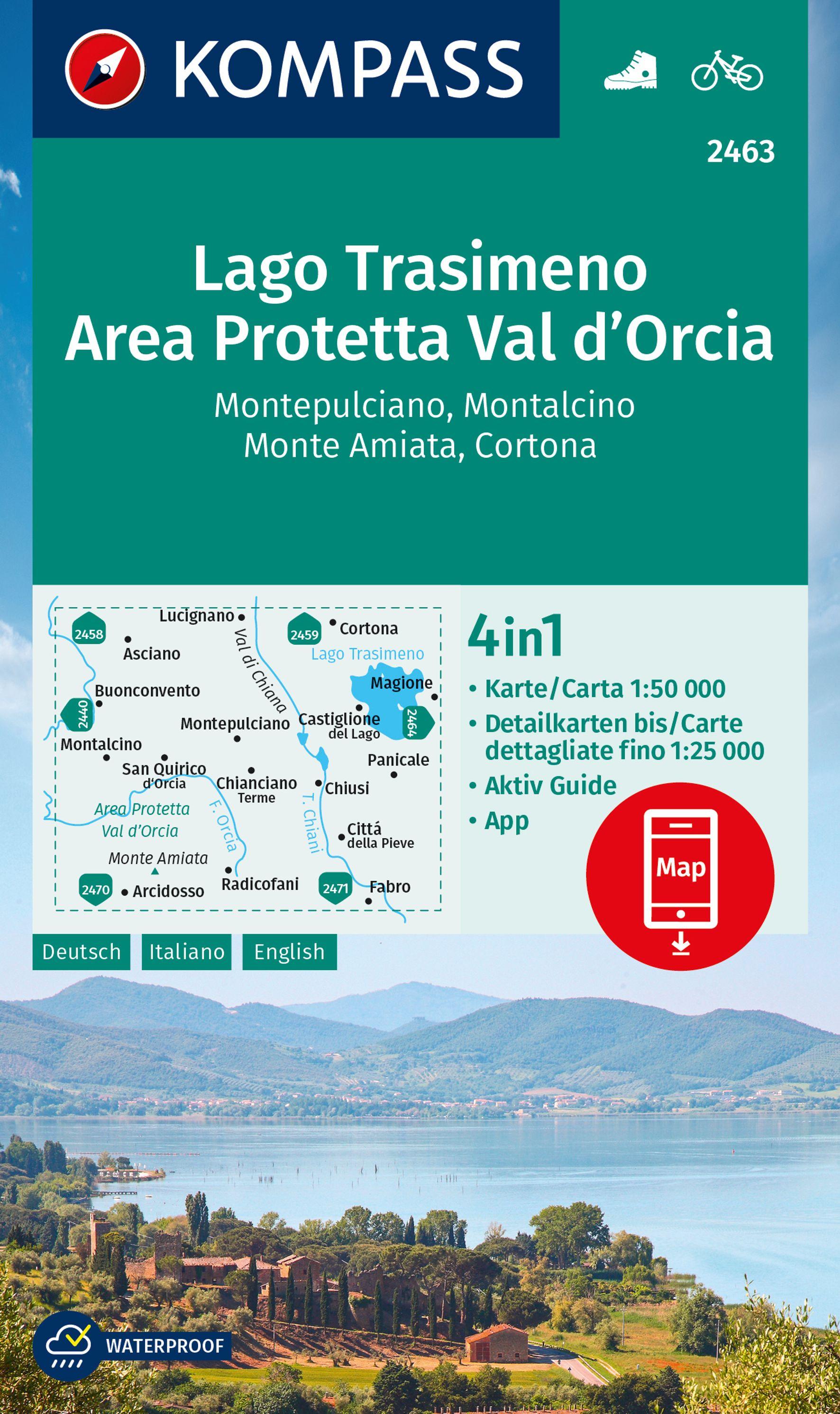 Vorderes Coverbild KOMPASS Wanderkarte 2463 Lago Trasimeno, Area Protetta Val d' Orcia, Montepulciano, Montalcino, Monte Amiata, Cortona 1:50.000