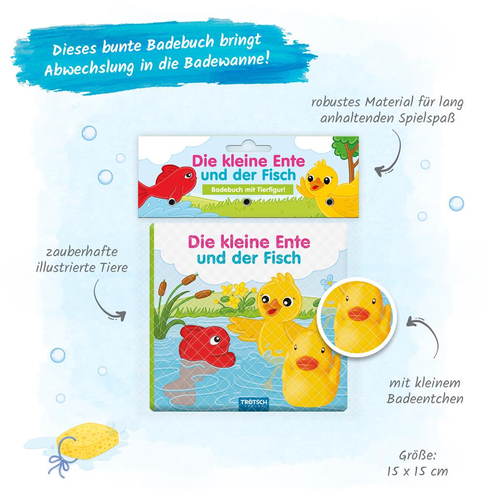 Beispielinhalt (Bild) Trötsch Badebuch mit Tierfigur Die kleine Ente und der Fisch