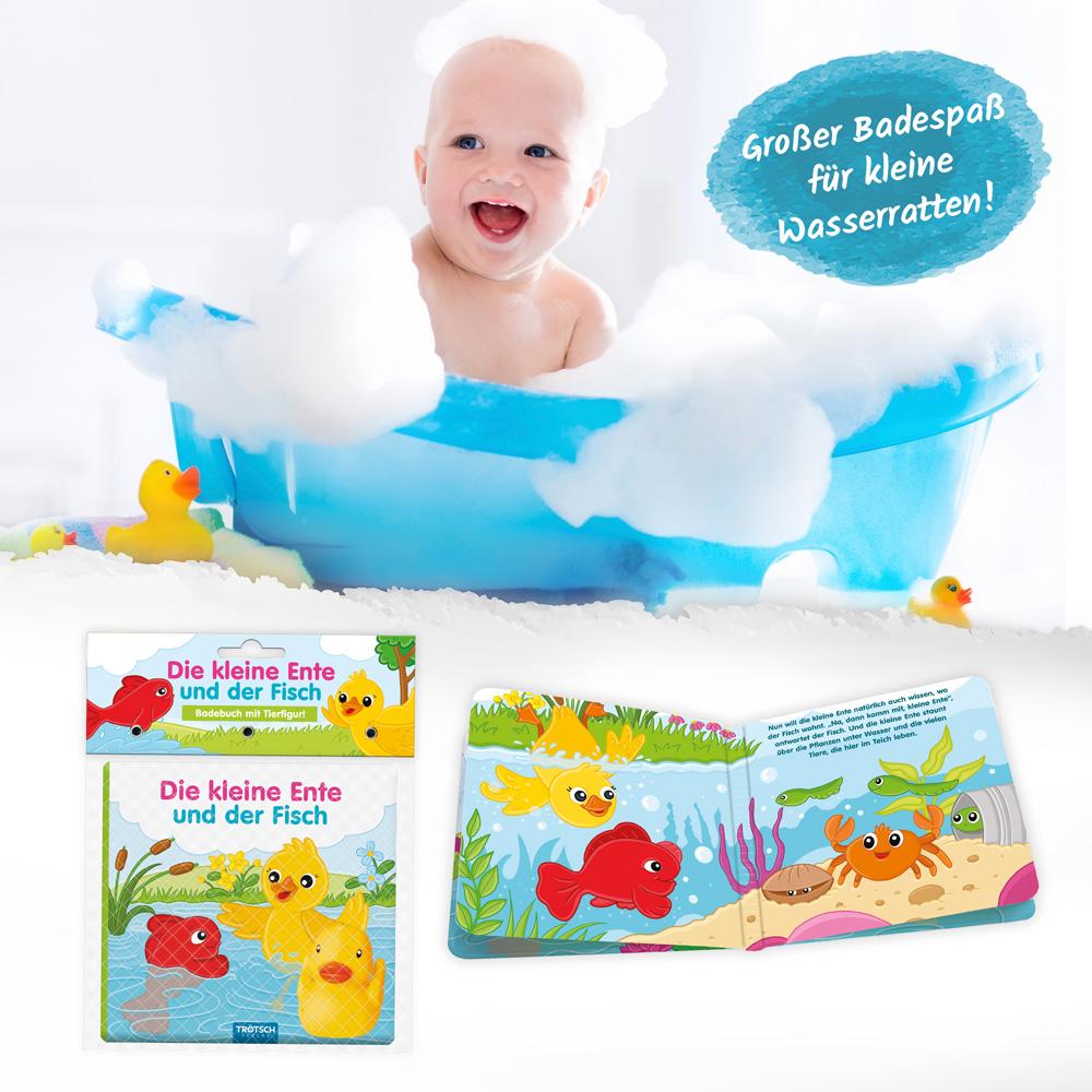 Beispielinhalt (Bild) Trötsch Badebuch mit Tierfigur Die kleine Ente und der Fisch