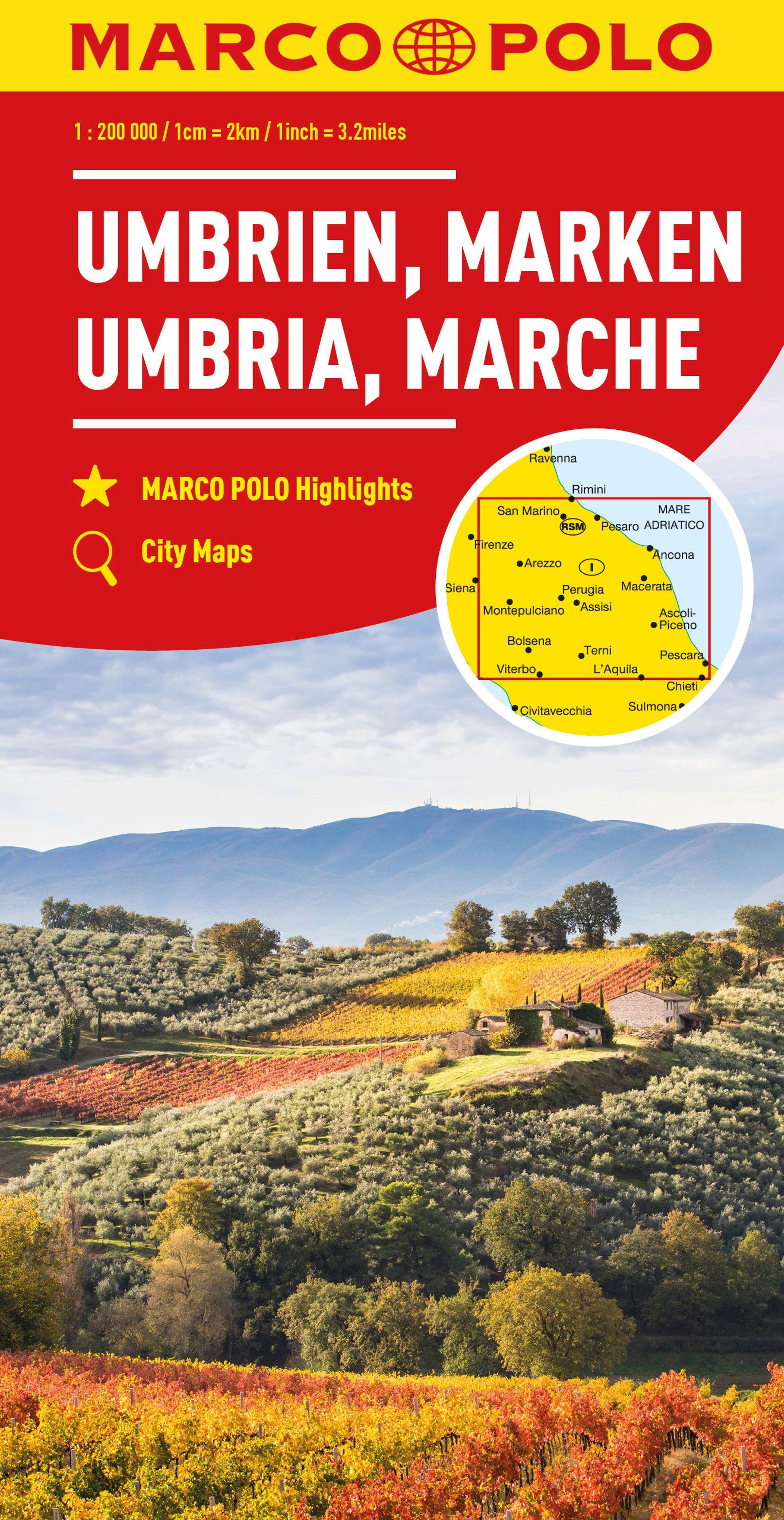 Vorderes Coverbild MARCO POLO Regionalkarte Italien 08 Umbrien, Marken 1:200.000
