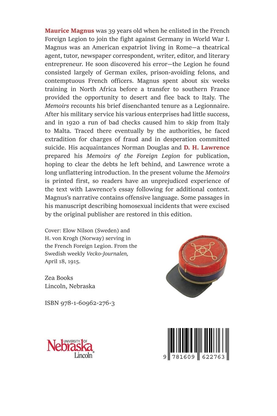 Rückseitencover Memoirs of the  Foreign Legion