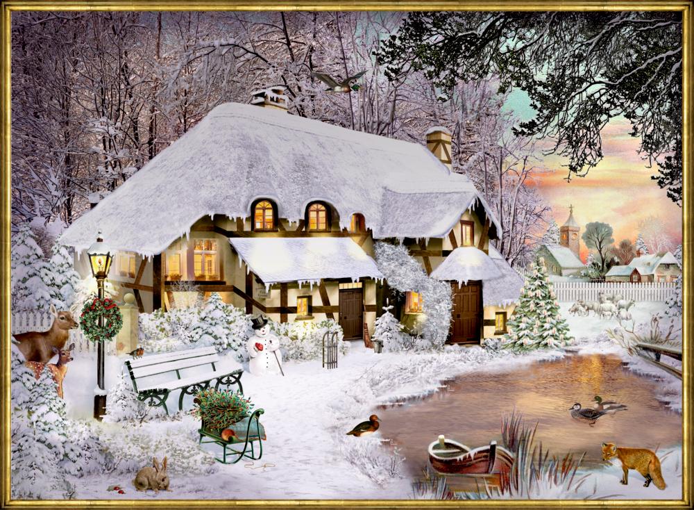 Vorderes Coverbild A4-Wand-Adventskalender - Winterliches Cottage