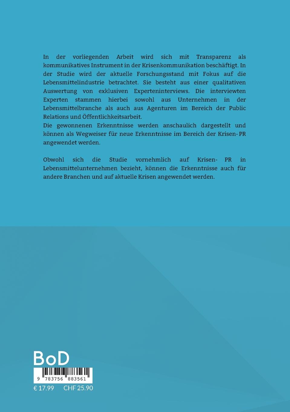 Rückseitencover Transparenz als kommunikatives Instrument der Krisen-PR in Lebensmittelunternehmen