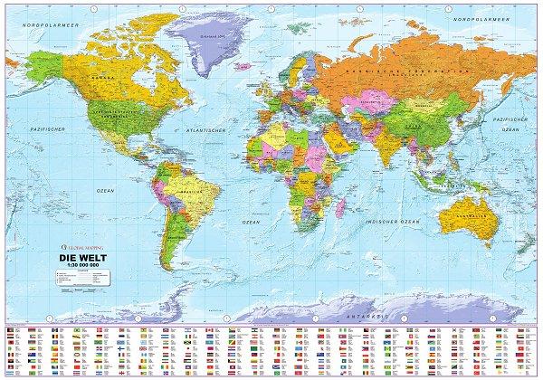 Vorderes Coverbild Politische Weltkarte 1 : 30 000 000 mit Flaggen