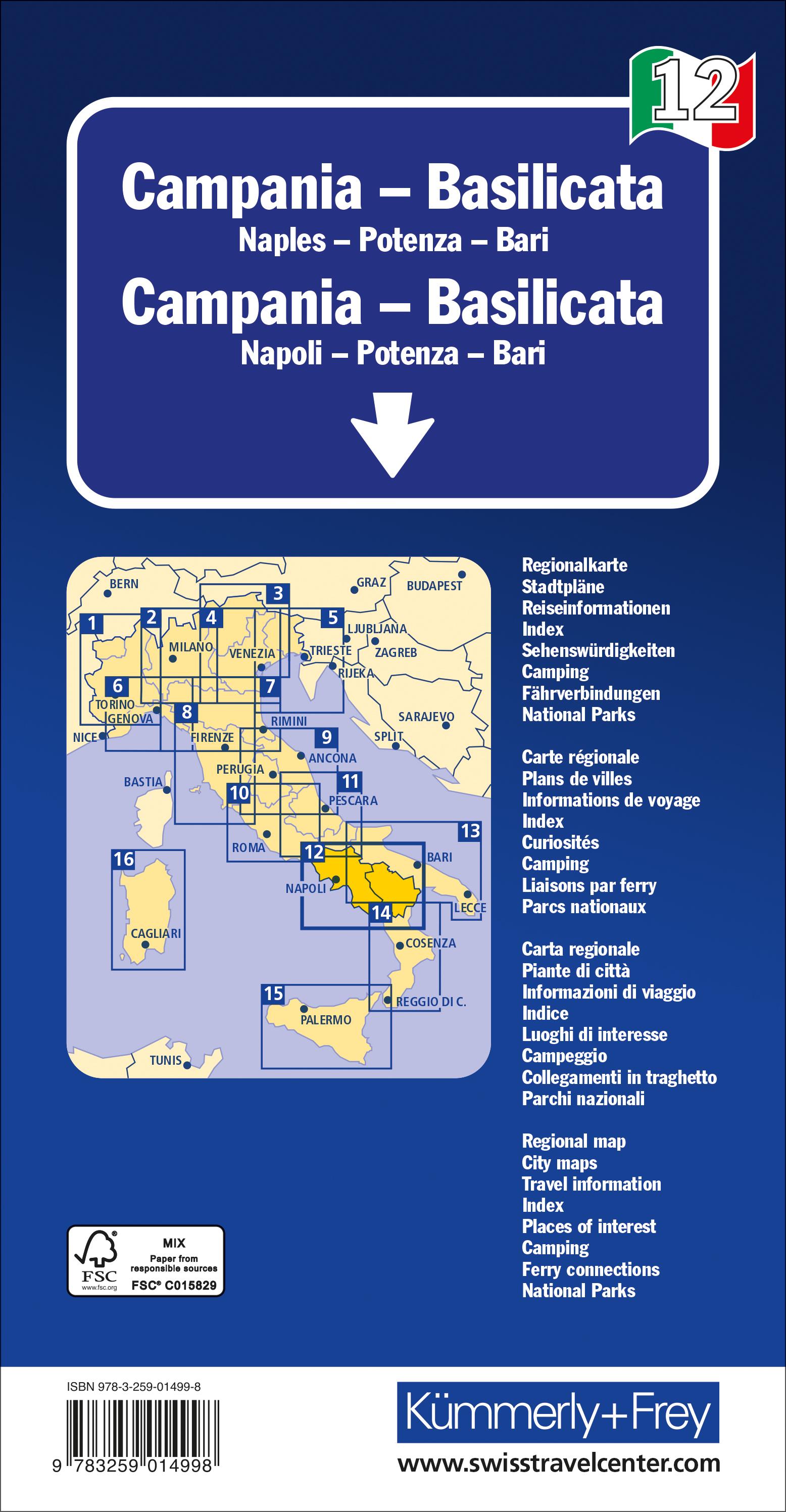Rückseitencover Kümmerly+Frey Regional-Strassenkarte 12 Kampanien, Basilicata 1:200.000