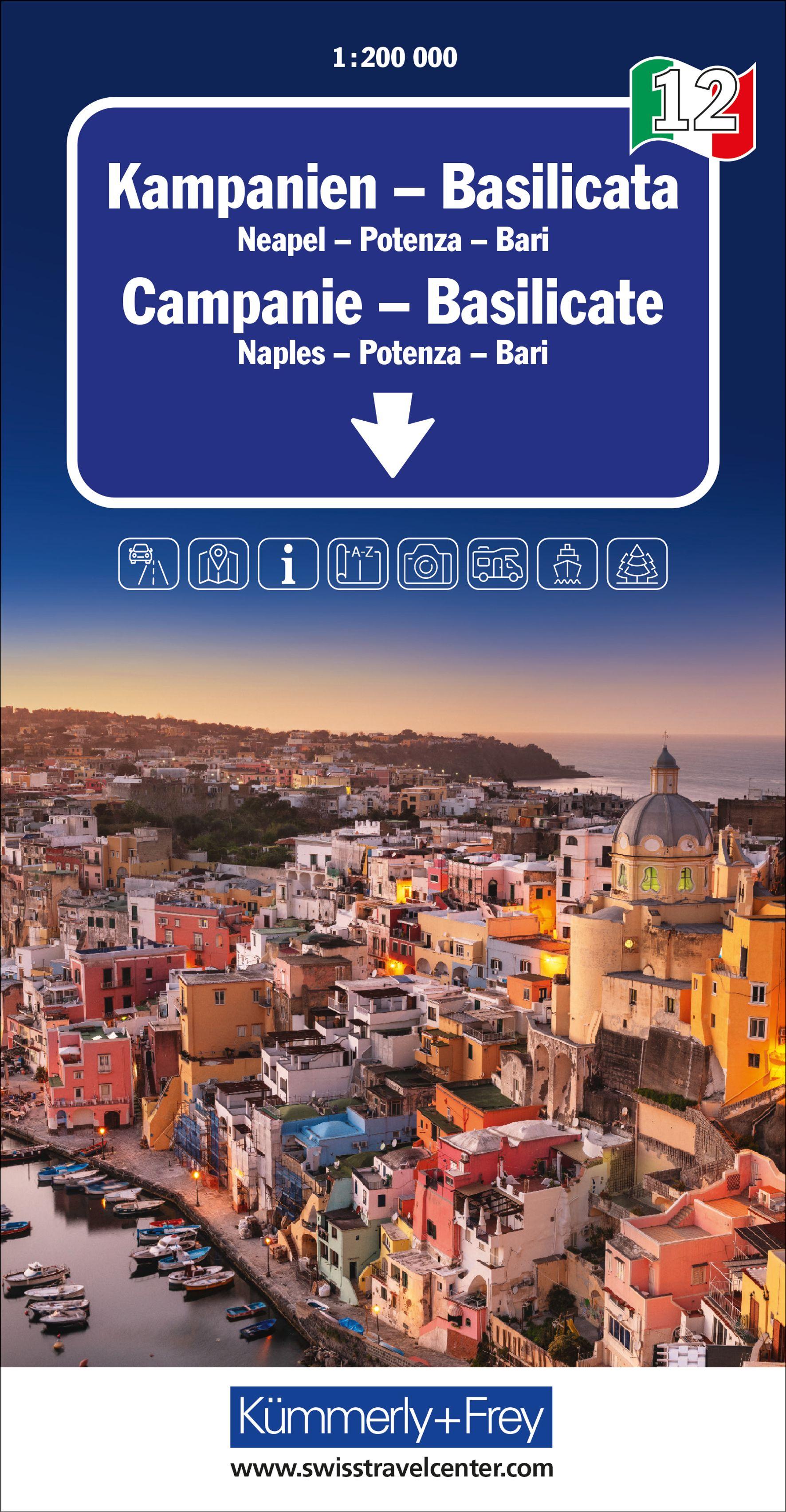 Vorderes Coverbild Kümmerly+Frey Regional-Strassenkarte 12 Kampanien, Basilicata 1:200.000
