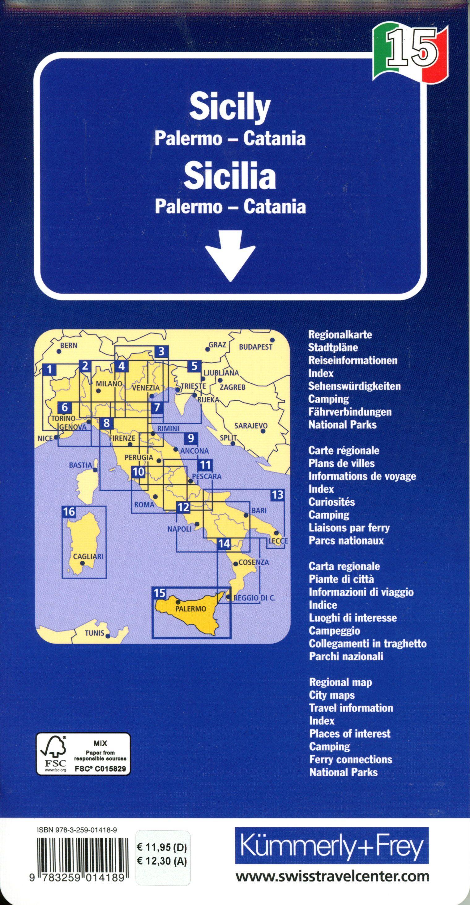 Beispielinhalt (Bild) Kümmerly+Frey Regional-Strassenkarte 15 Sizilien 1:200.000