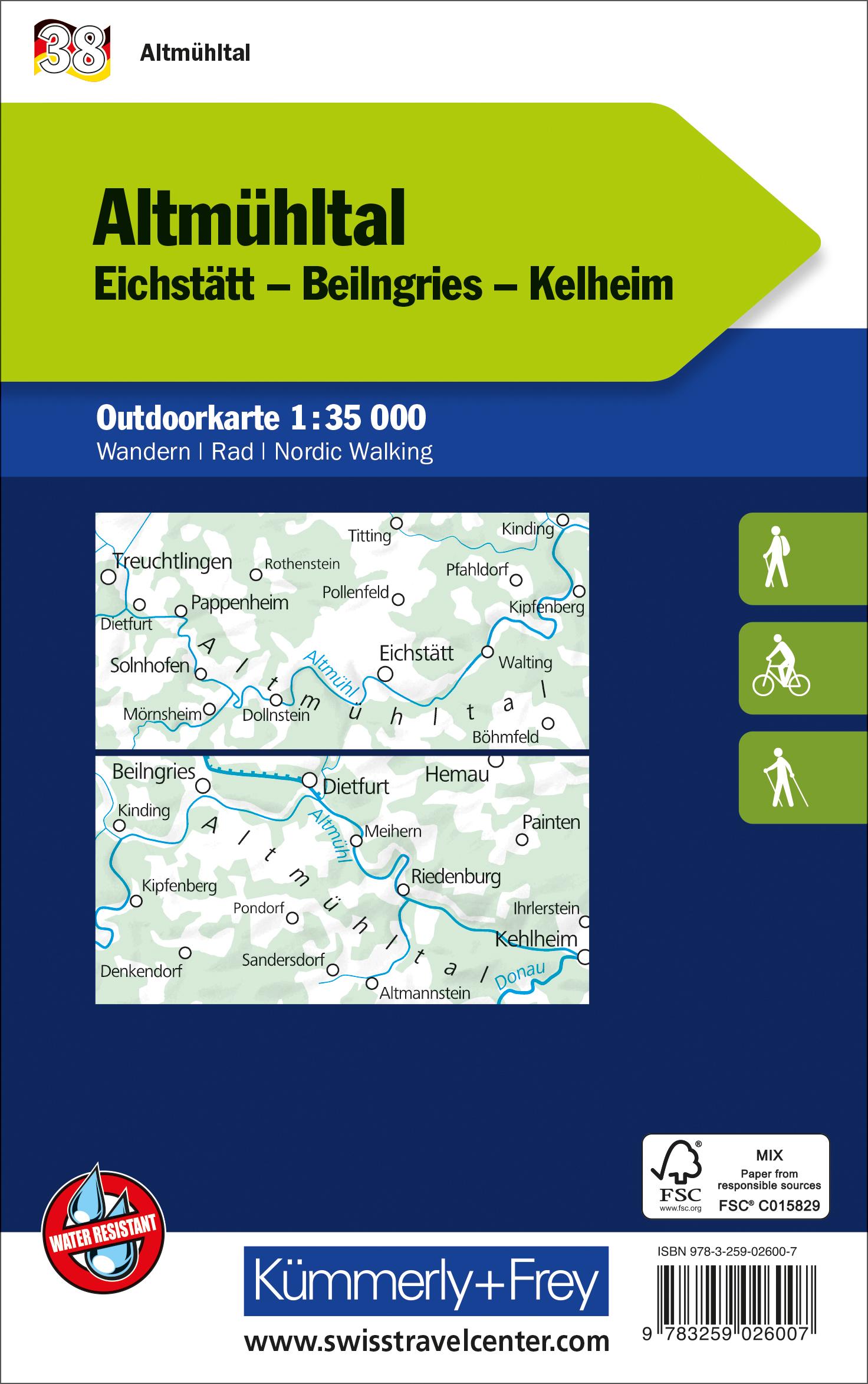 Rückseitencover Kümmerly+Frey Outdoorkarte Deutschland 38 Altmühltal 1:35.000