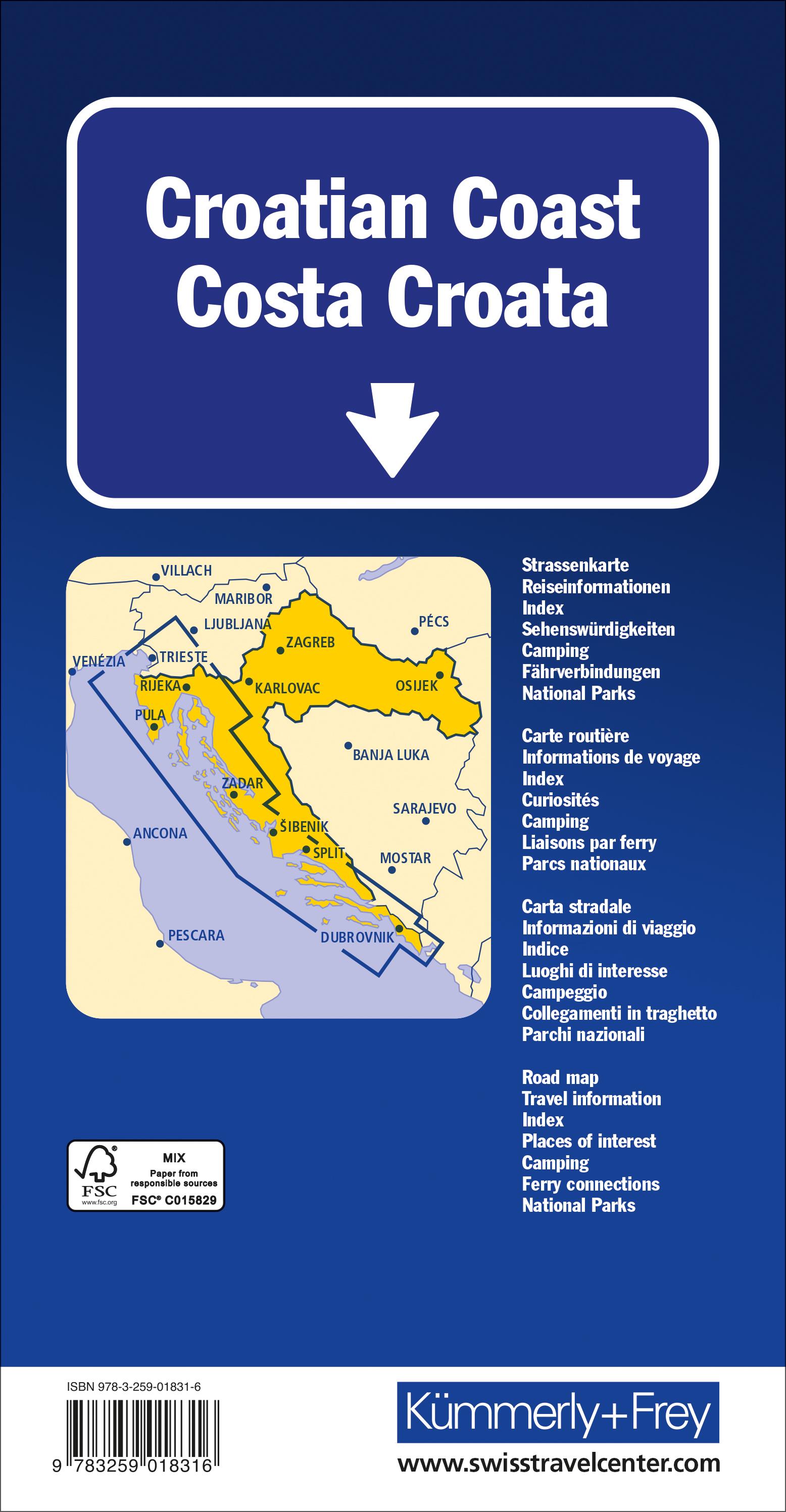 Rückseitencover Kümmerly+Frey Strassenkarte Kroatische Küste 1:200.000