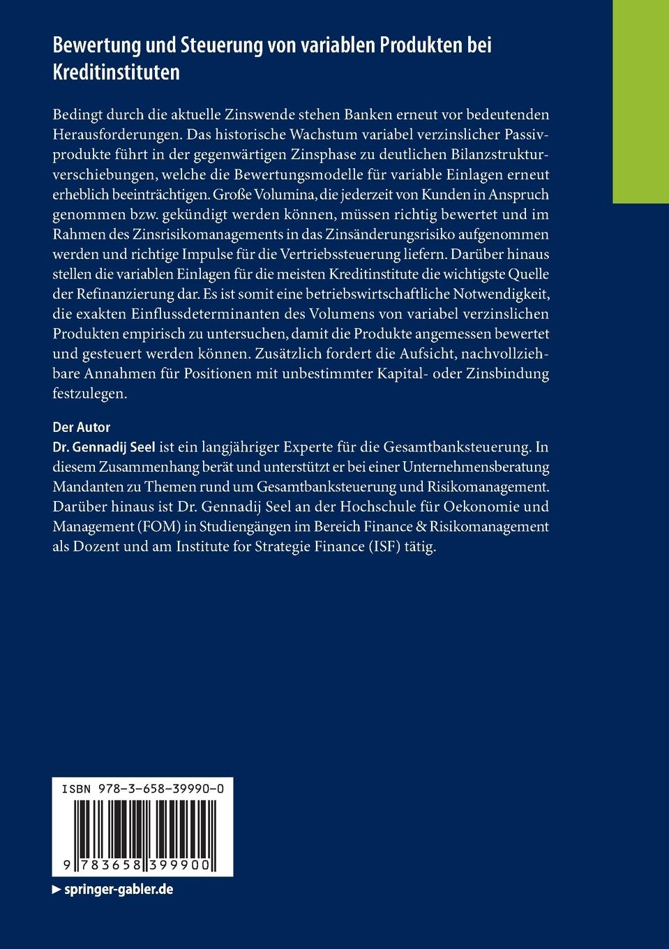 Rückseitencover Bewertung und Steuerung von variablen Produkten bei Kreditinstituten