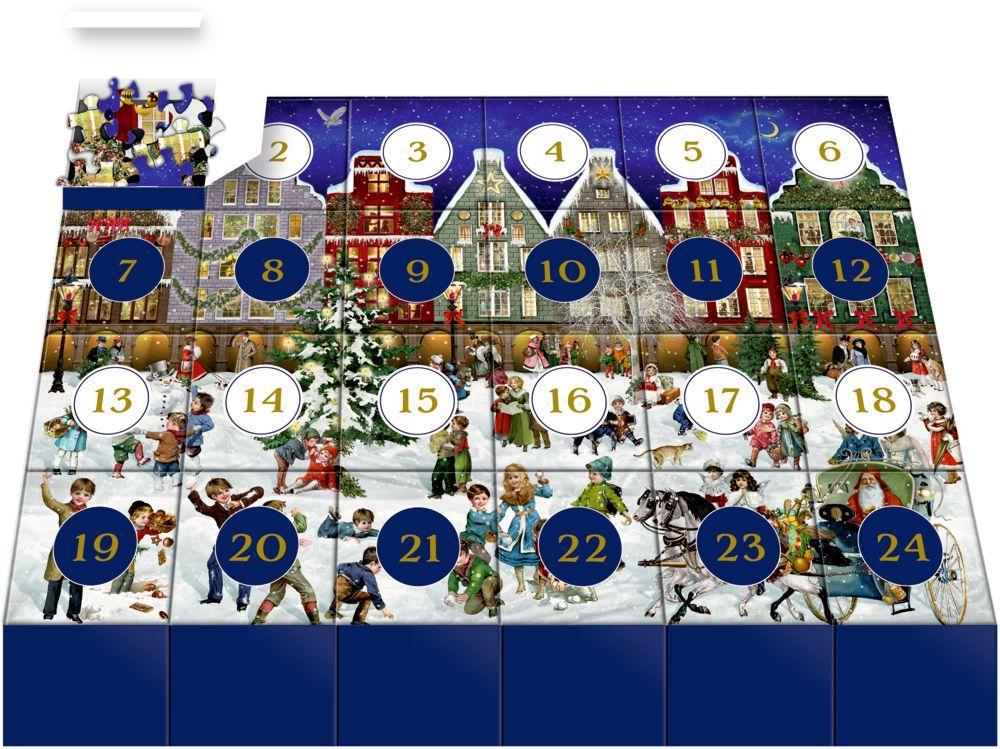 Beispielinhalt (Bild) Puzzle-Adventskalender - Winterabend in der Stadt