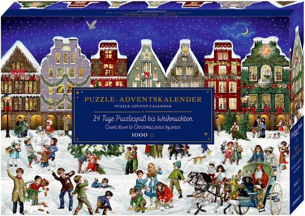 Beispielinhalt (Bild) Puzzle-Adventskalender - Winterabend in der Stadt