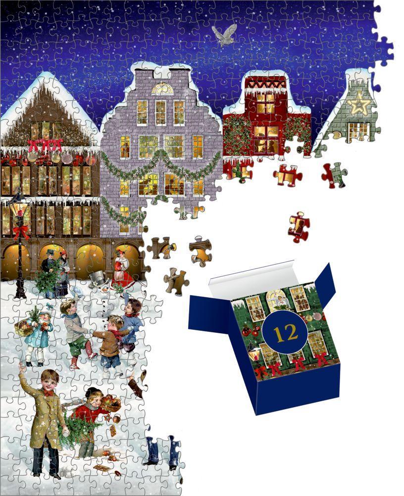 Beispielinhalt (Bild) Puzzle-Adventskalender - Winterabend in der Stadt