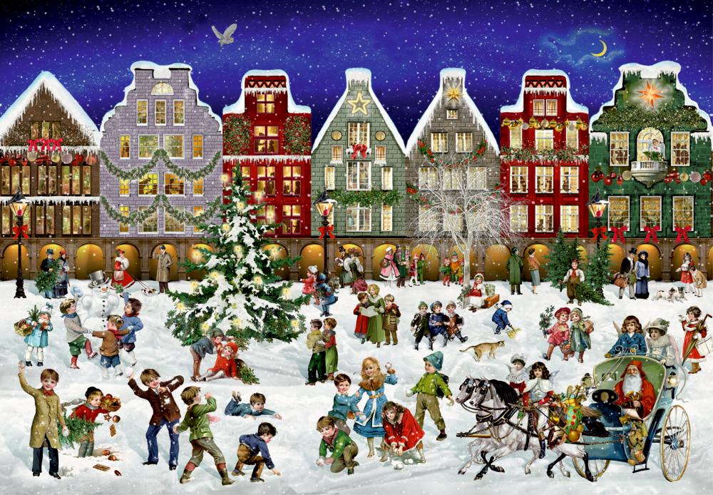 Vorderes Coverbild Puzzle-Adventskalender - Winterabend in der Stadt
