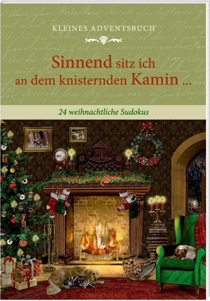 Vorderes Coverbild Adventskalenderbuch mit Türchen - Sinnend sitz ich an dem knisternden Kamin ...