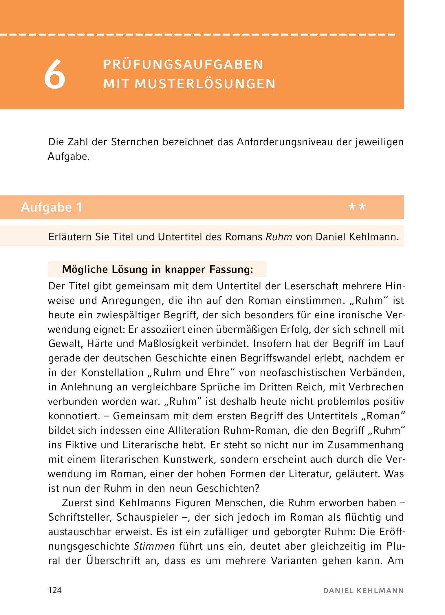 Beispielinhalt (Bild) Ruhm  - Textanalyse und Interpretation