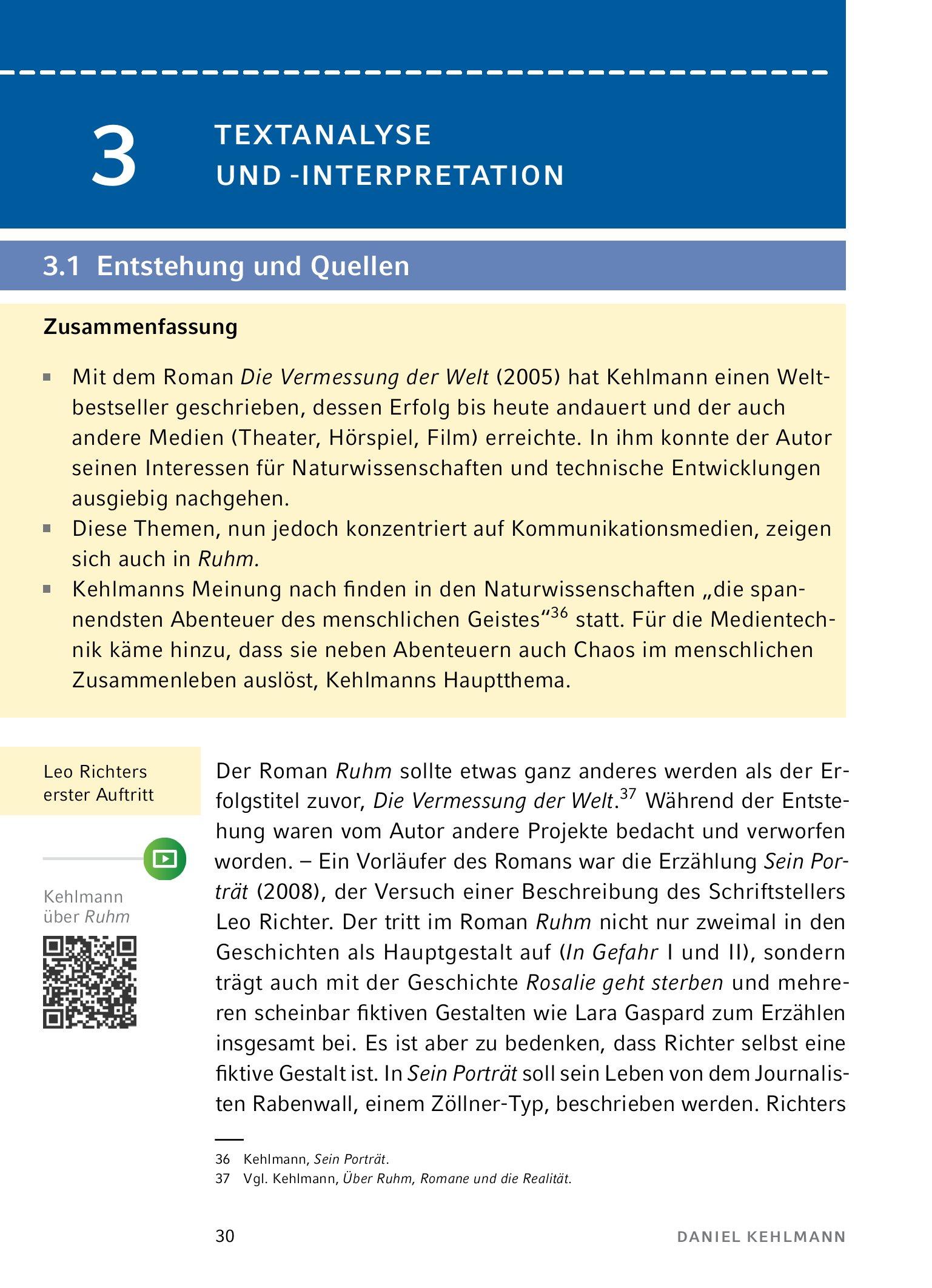 Beispielinhalt (Bild) Ruhm  - Textanalyse und Interpretation
