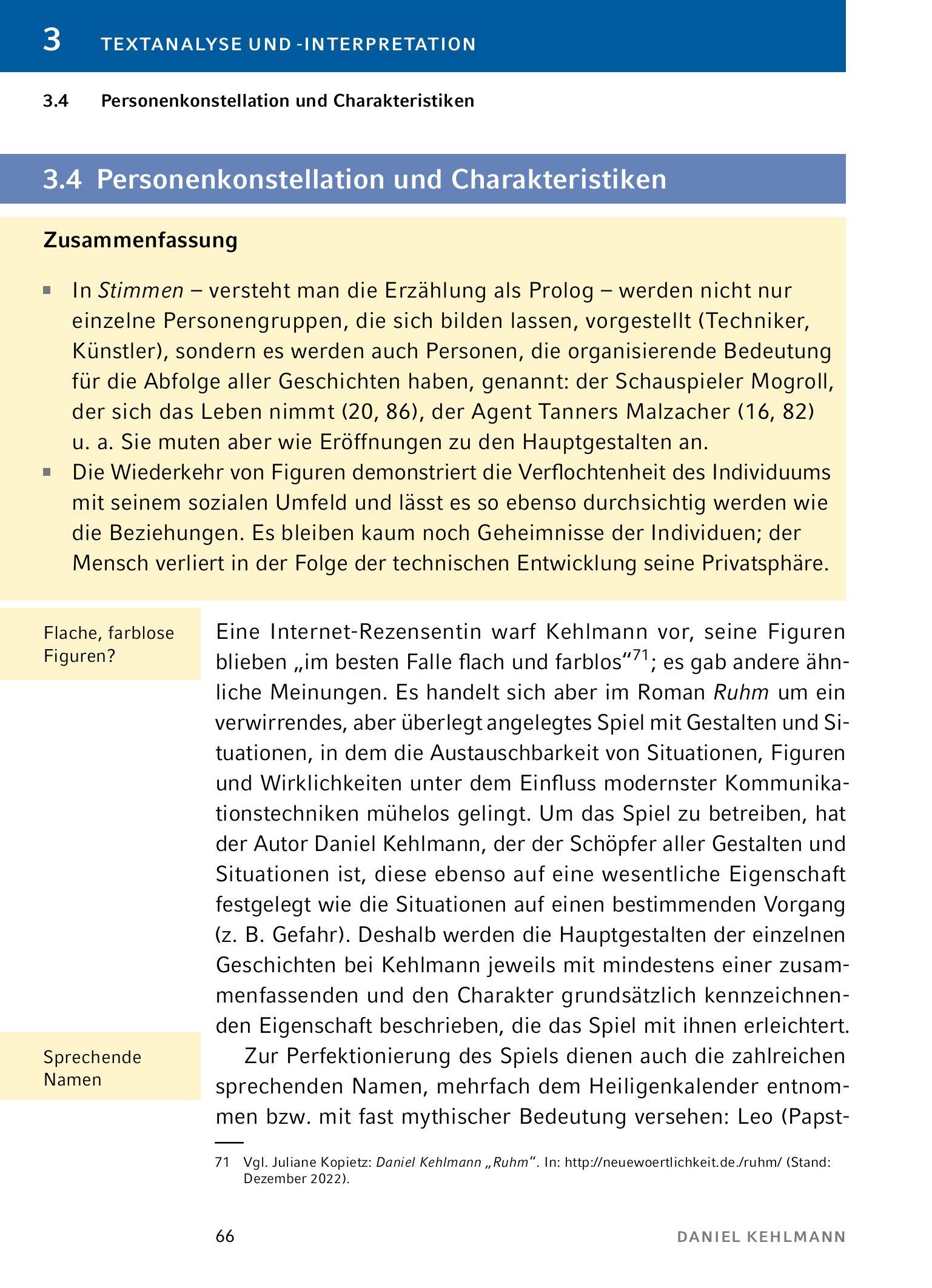 Beispielinhalt (Bild) Ruhm  - Textanalyse und Interpretation