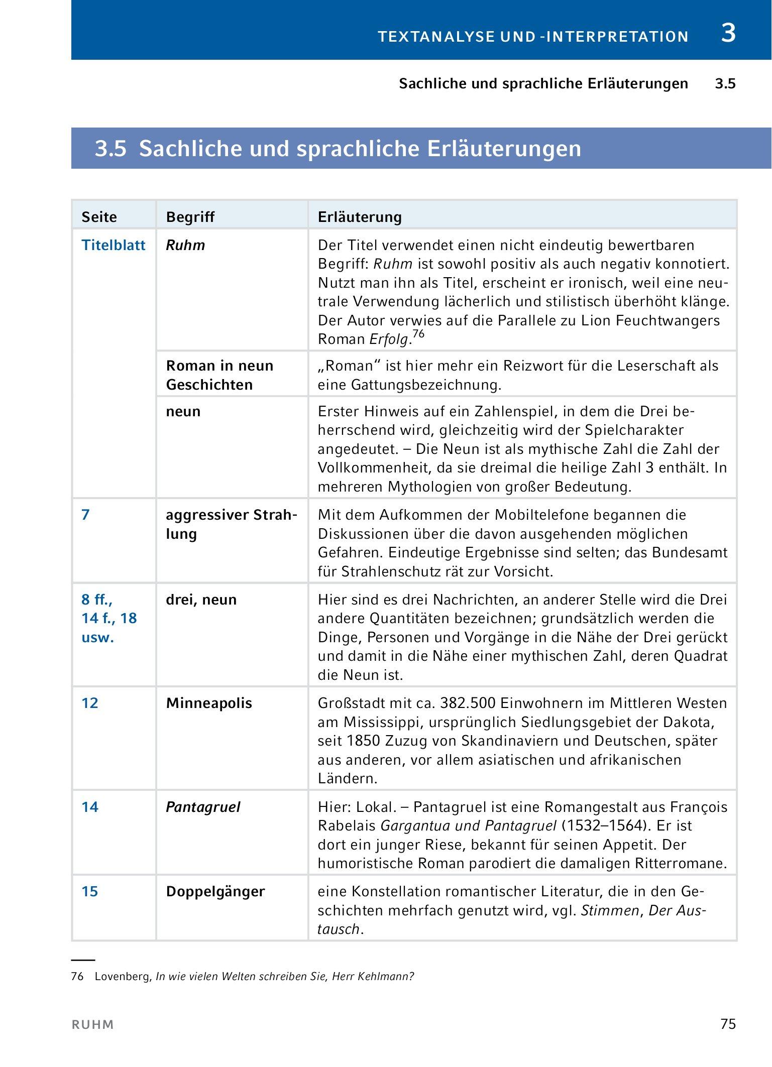 Beispielinhalt (Bild) Ruhm  - Textanalyse und Interpretation