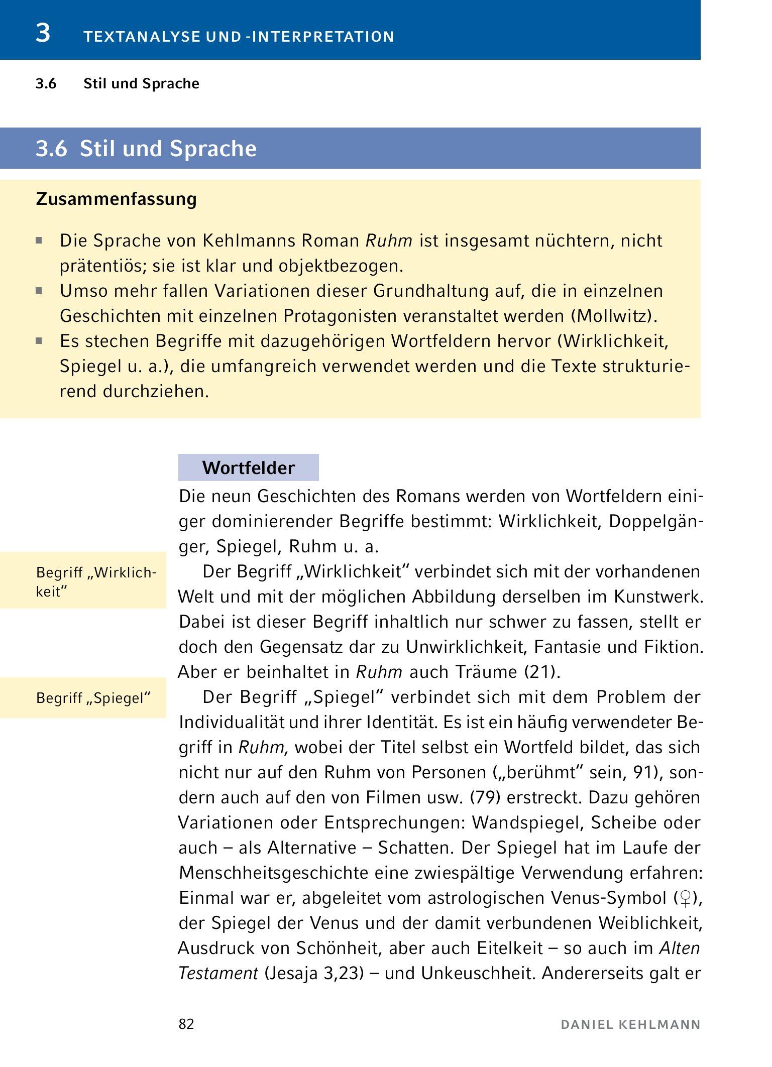 Beispielinhalt (Bild) Ruhm  - Textanalyse und Interpretation