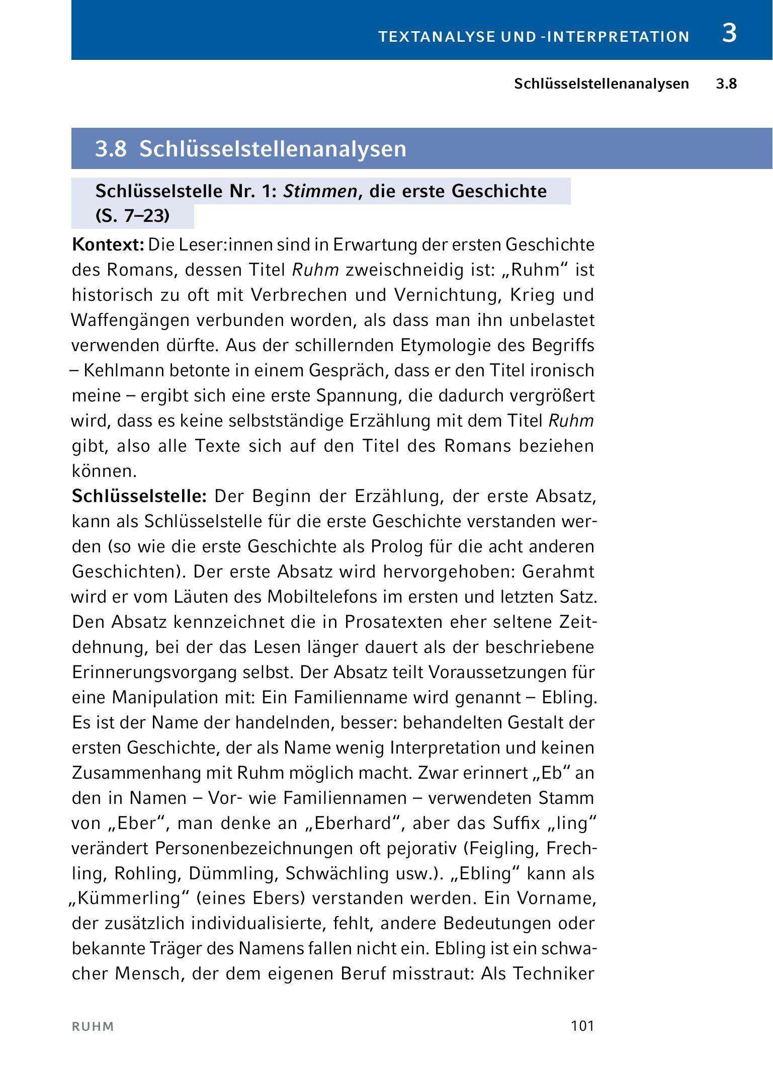 Beispielinhalt (Bild) Ruhm  - Textanalyse und Interpretation