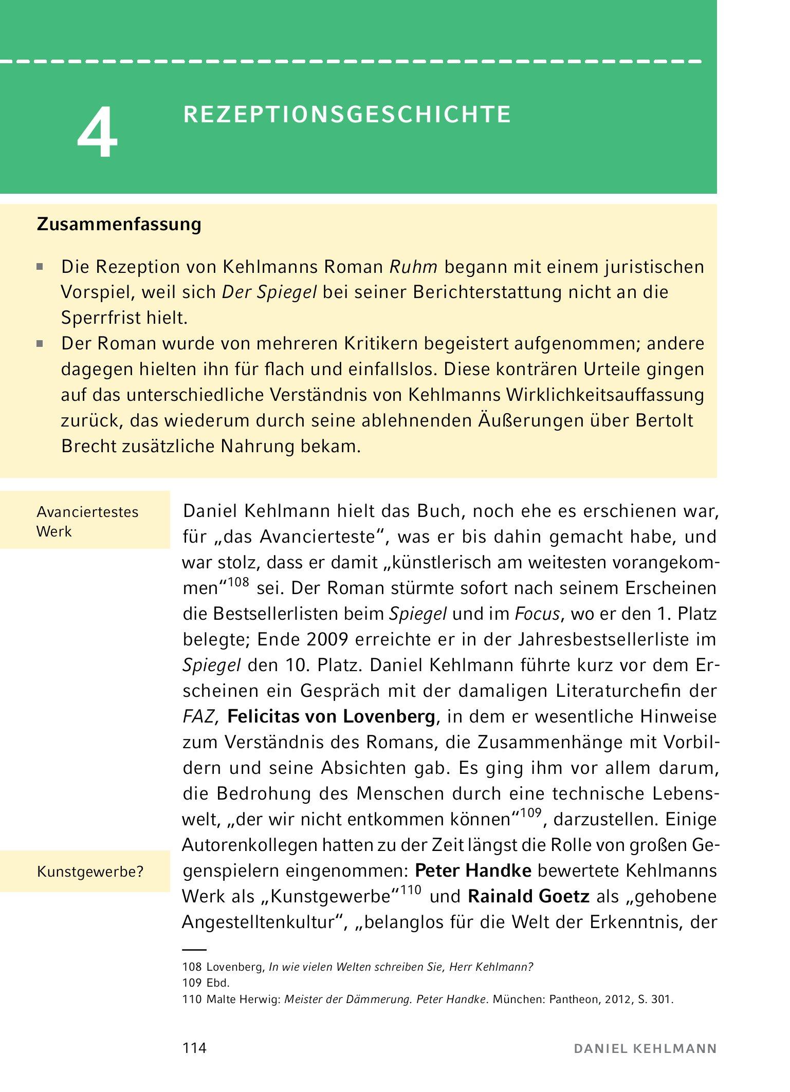 Beispielinhalt (Bild) Ruhm  - Textanalyse und Interpretation