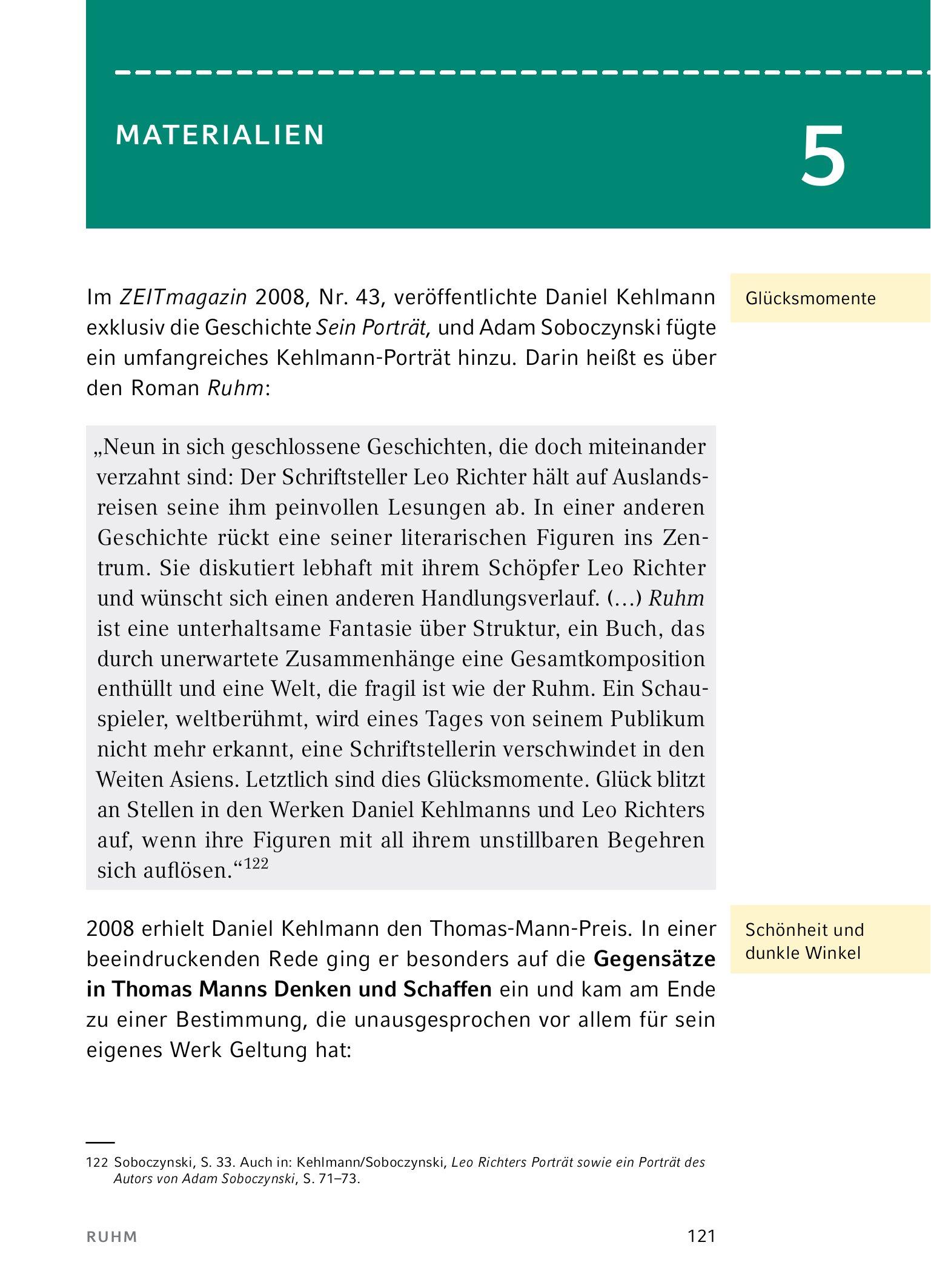 Beispielinhalt (Bild) Ruhm  - Textanalyse und Interpretation