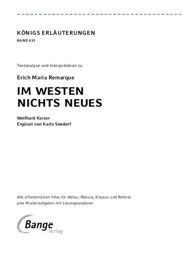 Beispielinhalt (Bild) Im Westen nichts Neues von Erich Maria Remarque - Textanalyse und Interpretation