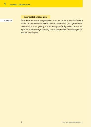Beispielinhalt (Bild) Im Westen nichts Neues von Erich Maria Remarque - Textanalyse und Interpretation