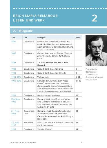 Beispielinhalt (Bild) Im Westen nichts Neues von Erich Maria Remarque - Textanalyse und Interpretation