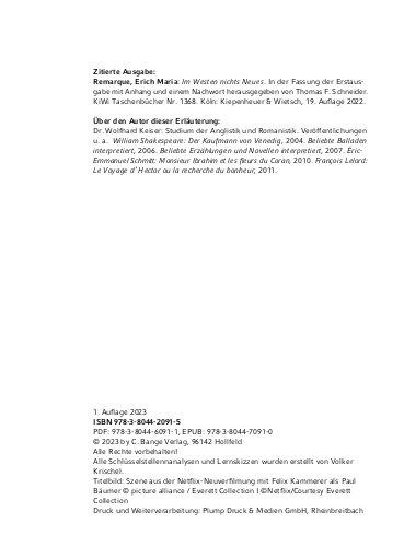 Beispielinhalt (Bild) Im Westen nichts Neues von Erich Maria Remarque - Textanalyse und Interpretation