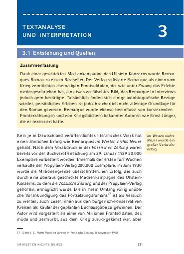 Beispielinhalt (Bild) Im Westen nichts Neues von Erich Maria Remarque - Textanalyse und Interpretation