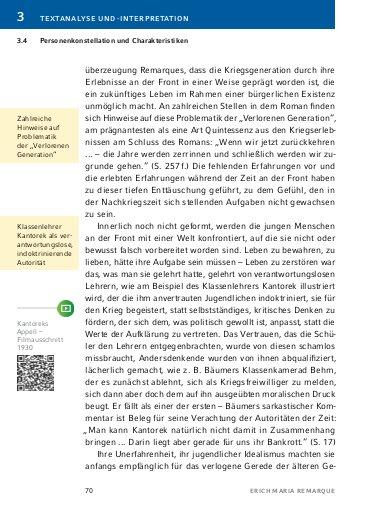Beispielinhalt (Bild) Im Westen nichts Neues von Erich Maria Remarque - Textanalyse und Interpretation