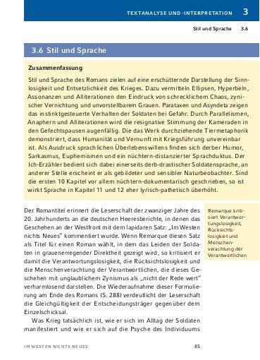 Beispielinhalt (Bild) Im Westen nichts Neues von Erich Maria Remarque - Textanalyse und Interpretation