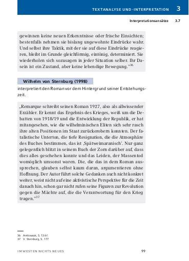 Beispielinhalt (Bild) Im Westen nichts Neues von Erich Maria Remarque - Textanalyse und Interpretation