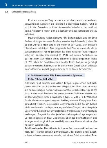 Beispielinhalt (Bild) Im Westen nichts Neues von Erich Maria Remarque - Textanalyse und Interpretation